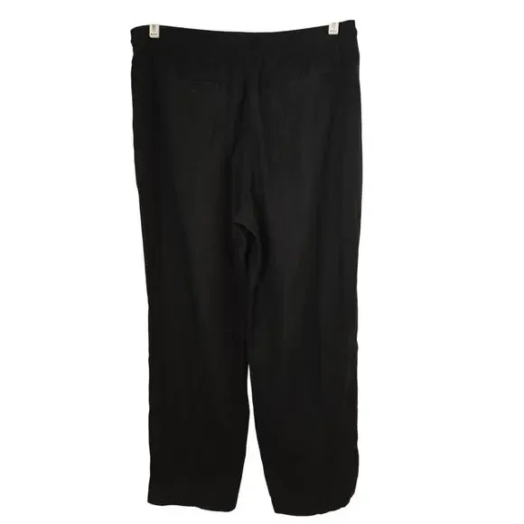 Athleta Retreat High Rise Linen Ankle Pant Black L Elastic Waist Pockets - Picture 3 of 11